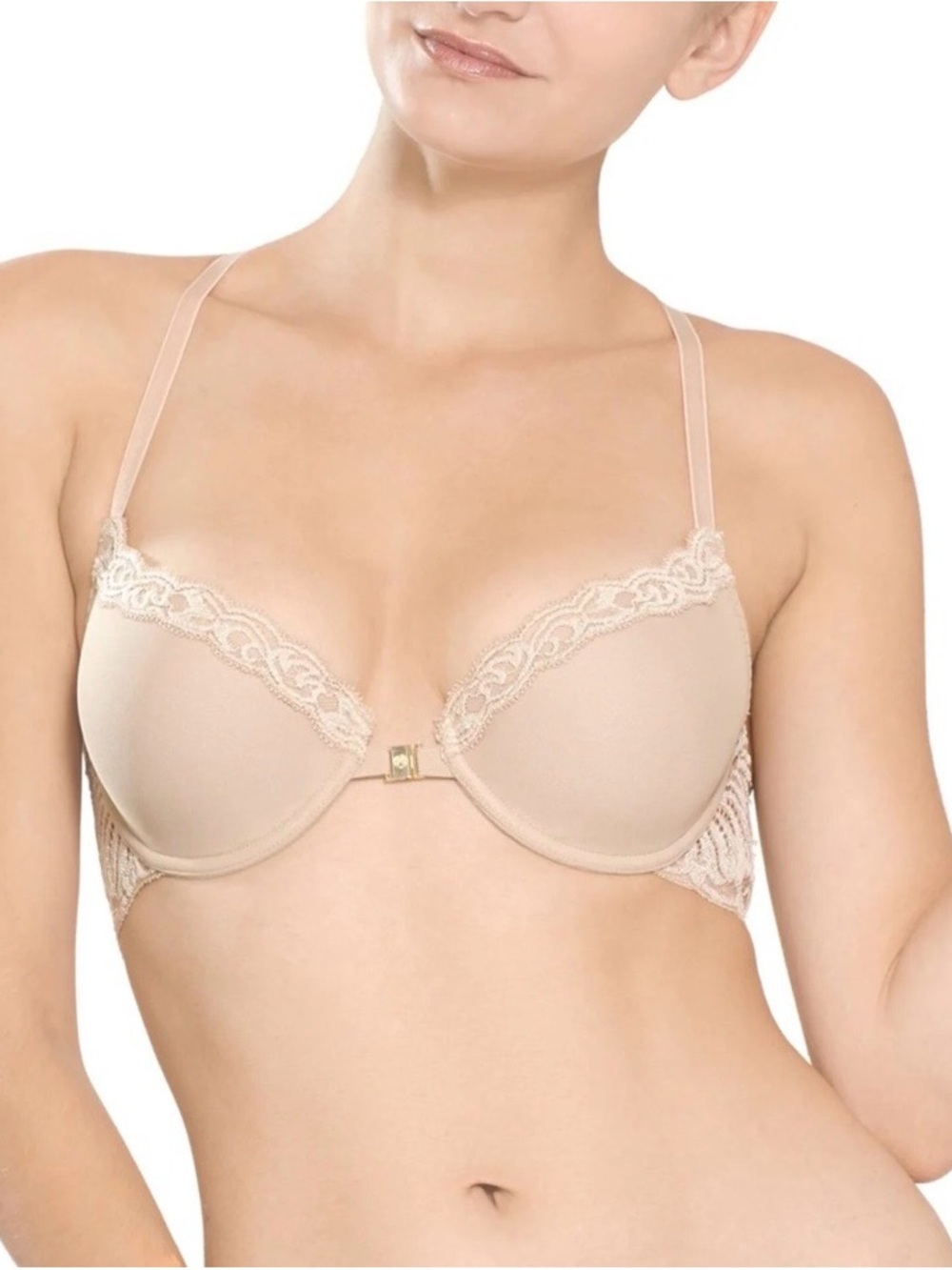 Natori Feathers Front Closed T-Back Nude Lace Bra